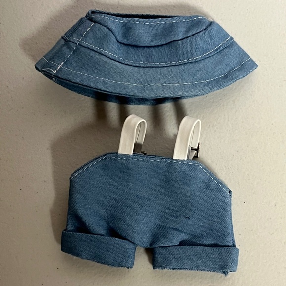 Labubu Designer Overalls Sneakers Bucket Hat 3 Piece Outfit Blue Suspenders Shoe - Picture 3 of 13